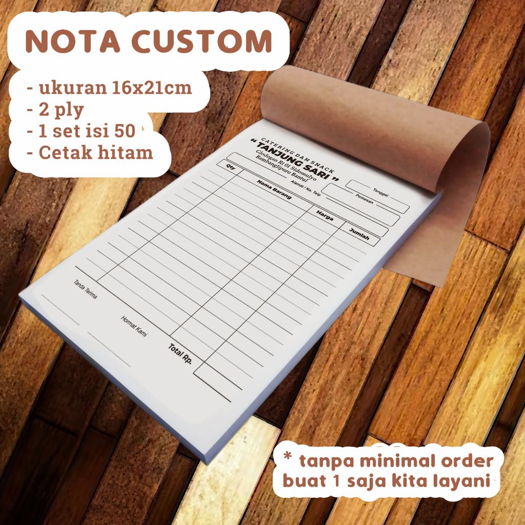 

cetak nota custom murah 2 ply ukuran 16x21 cm isi banyak 50 set
