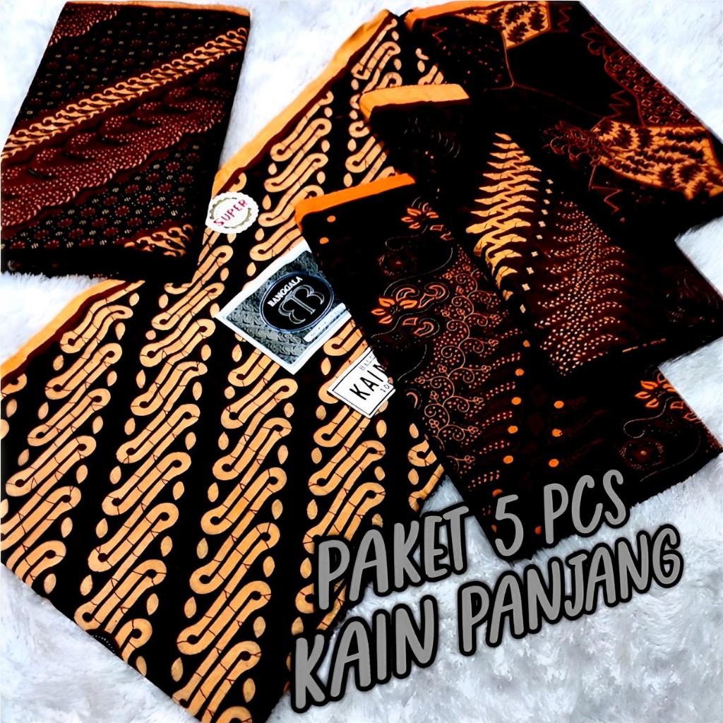 PAKET HEMAT 5 PCS KAIN PANJANG BATIK SOGAN, KAIN JARIK, KAIN TAPIH PANJANG PERSALINAN, GENDONGAN, DE