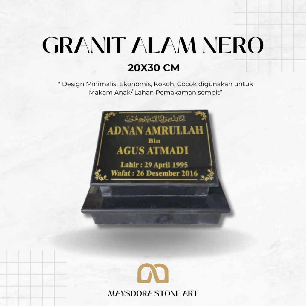BATU NISAN DUDUKAN GRANIT ALAM NERO 20X30 CM