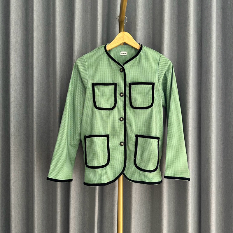 𝙋𝙍𝙀𝙇𝙊𝙑𝙀𝘿 Its Ninette Double Pockets Green Long Sleeve Outer Cardigan Fashion Wanita