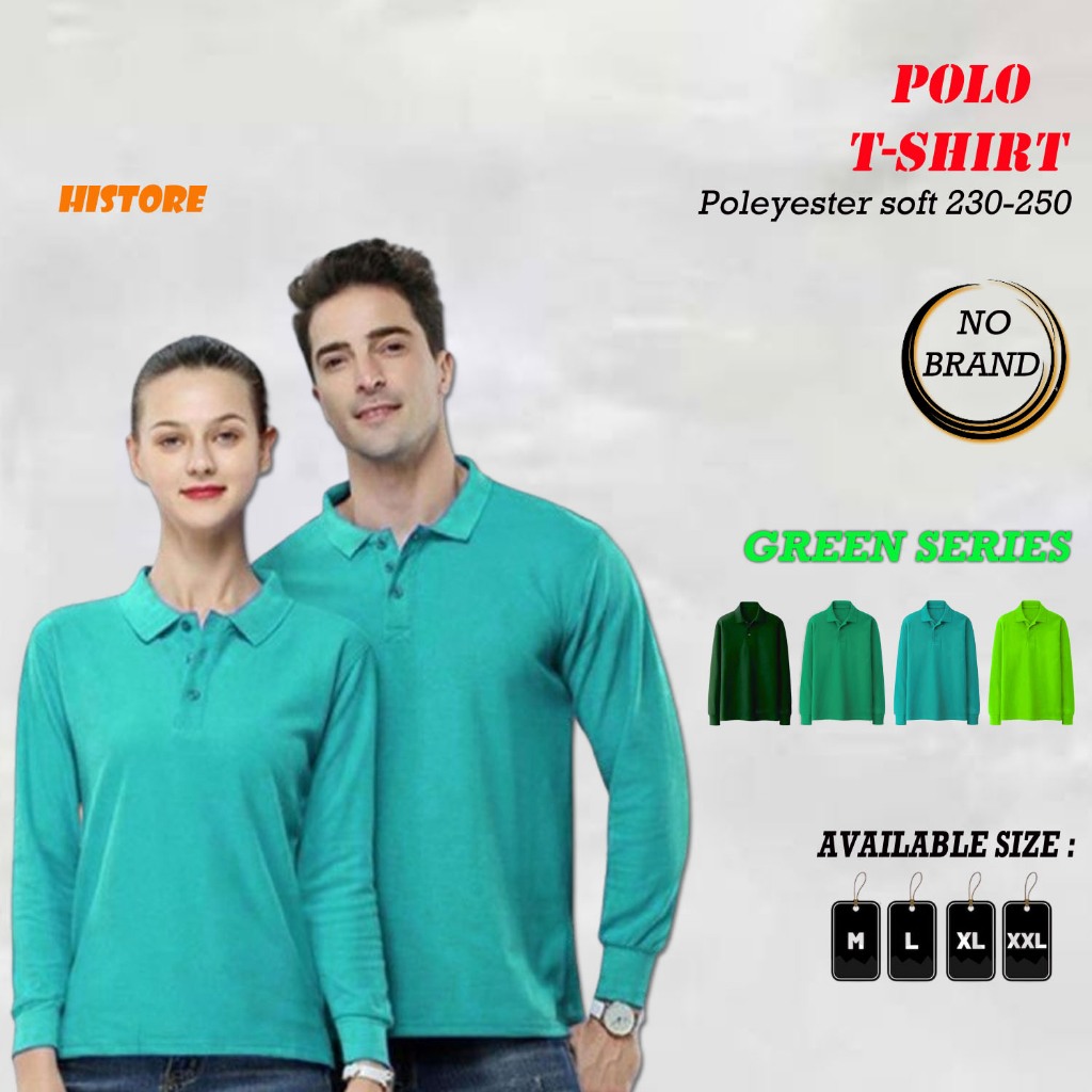 Baju kaos Polo Lengan panjang Polos / Atasan kaos kerah Pria dan Wanita / polo Varian warna Hijau