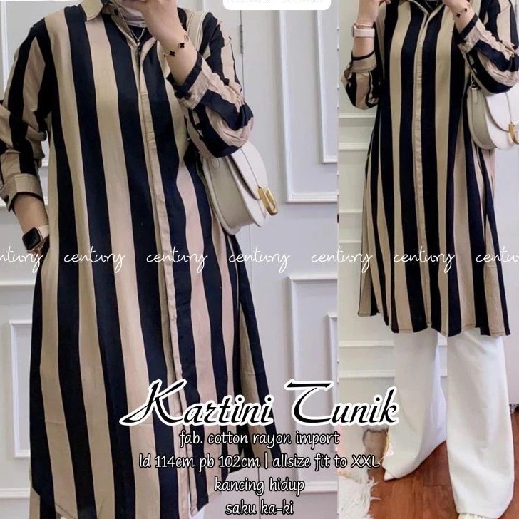 FASHION Tunik Jumbo Motif Salur Lengan Panjang Bahan Rayon