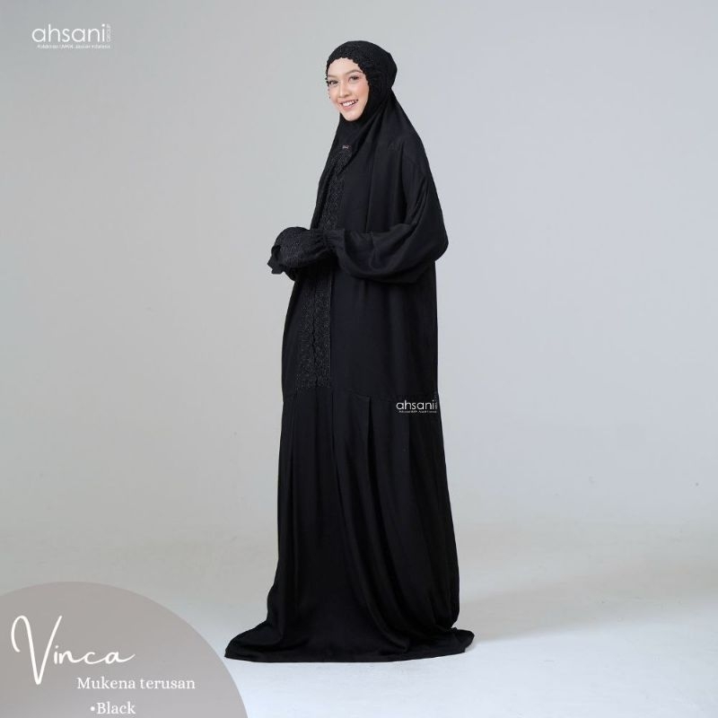 AHSANI MUKENA TERUSAN HITAM VINCA A.41 MUKENAH RAYON SUPER JUMBO