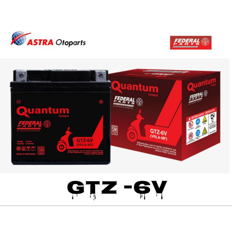 PROMO AKI ACUU GTZ6V FULL KERING MEREK FEDERAL QUANTUM ASTRA OTOPARTS 100%ORIGINAL,BUAT MOTOR HONDA 