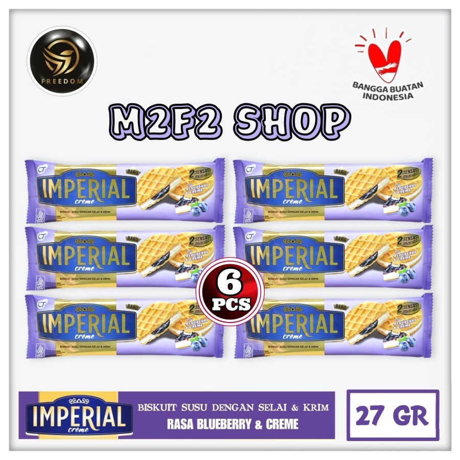 

Imperial Creme Blueberry | Biskuit Susu Selai Rasa Bluberi & Krim Sachet - 27 gr (Kemasan 6 Pcs)