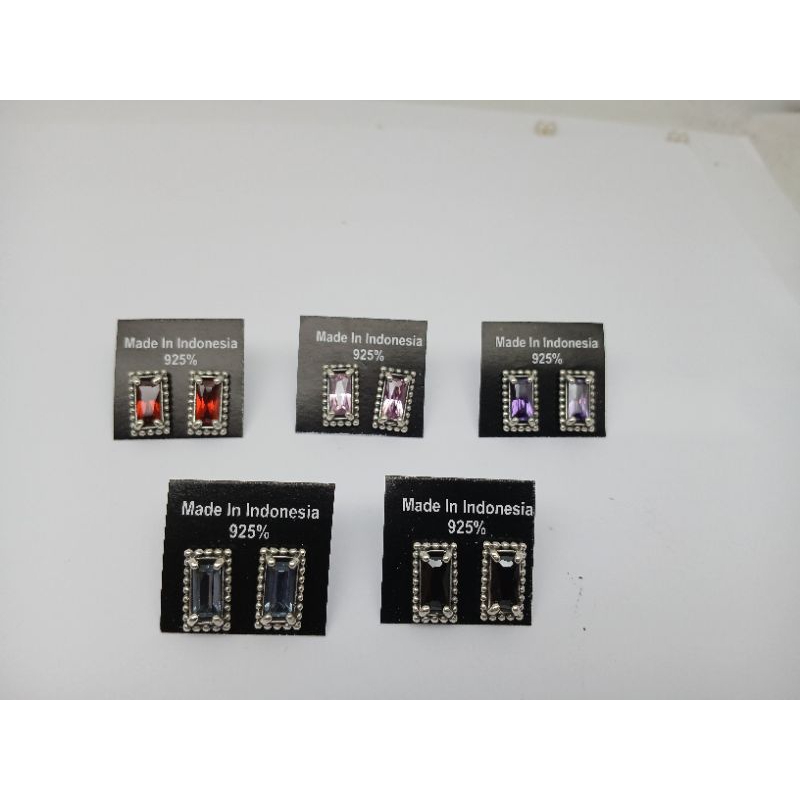 anting perak permata persegi panjang
