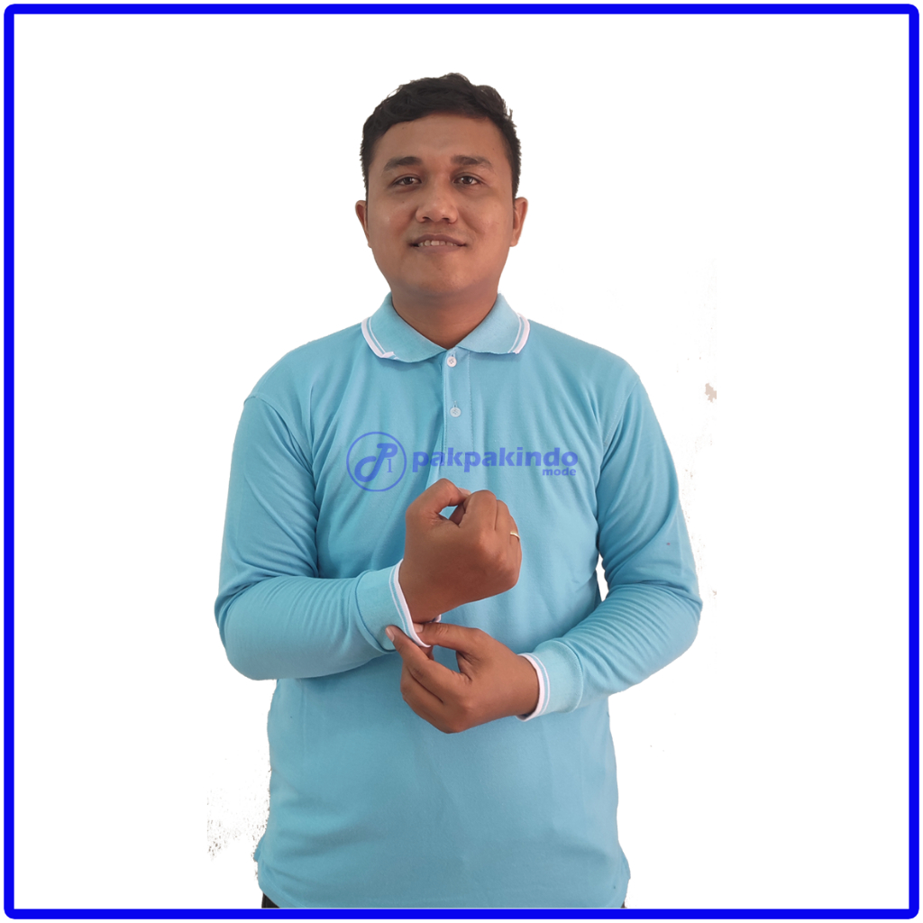 BAJU KAOS POLO KERAH POLOS BIRU LANGIT / SKY BLUE BIRU MUDA TELOR ASIN LIS PUTIH LENGAN PANJANG PRIA