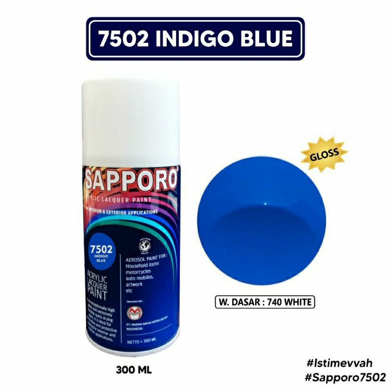 #MAU# Cat Semprot Sapporo 7502 Indigo Blue 300ml Biru Indigo Solid Cat Spray Duco Sapporo Ultimate P