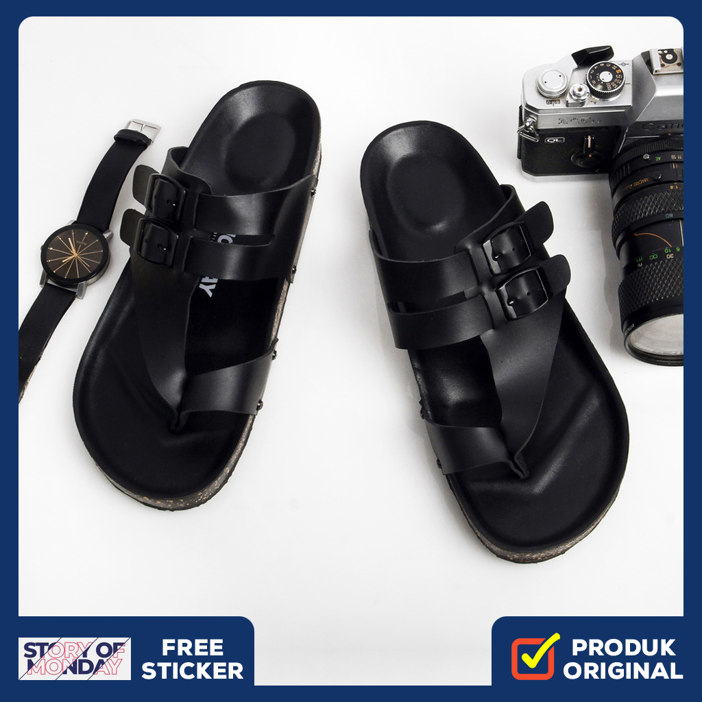 LUMIERE FULL BLACK ORIGINAL x MONDAY Sandal Jepit Hitam Pria Sendal Casual Jalan Santai Harian Konda