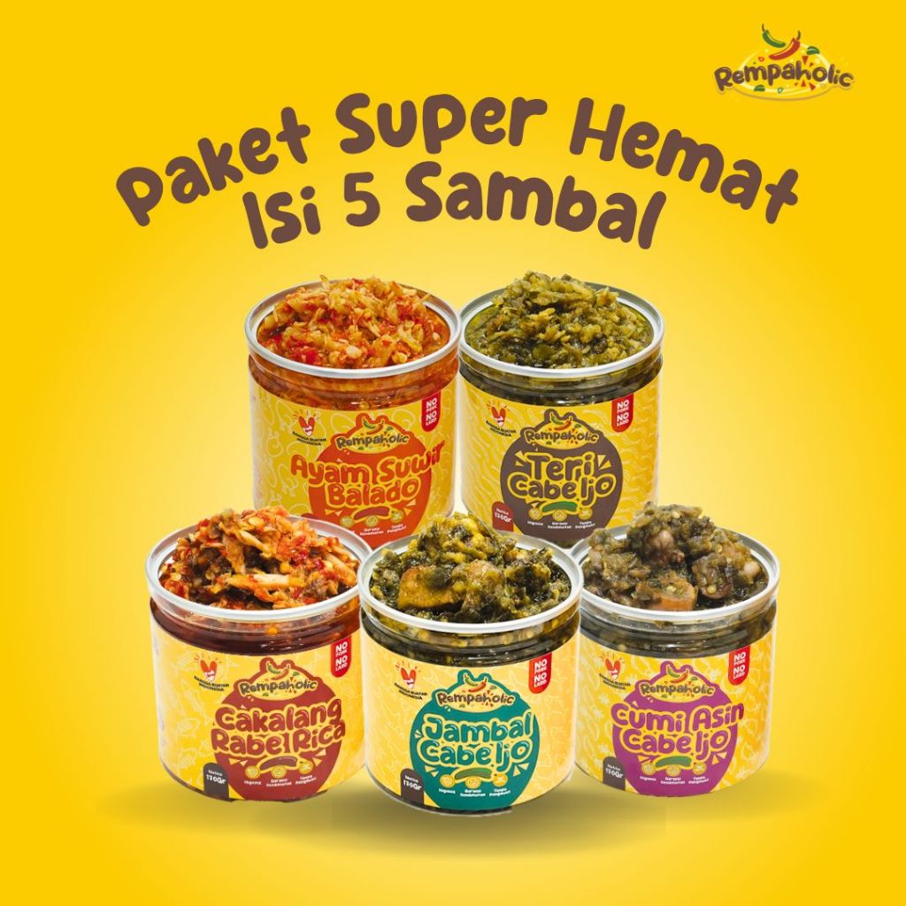 

Rempaholic - Paket Hemat Sambal isi 5 - Bebas Pilih Varian - 170gr