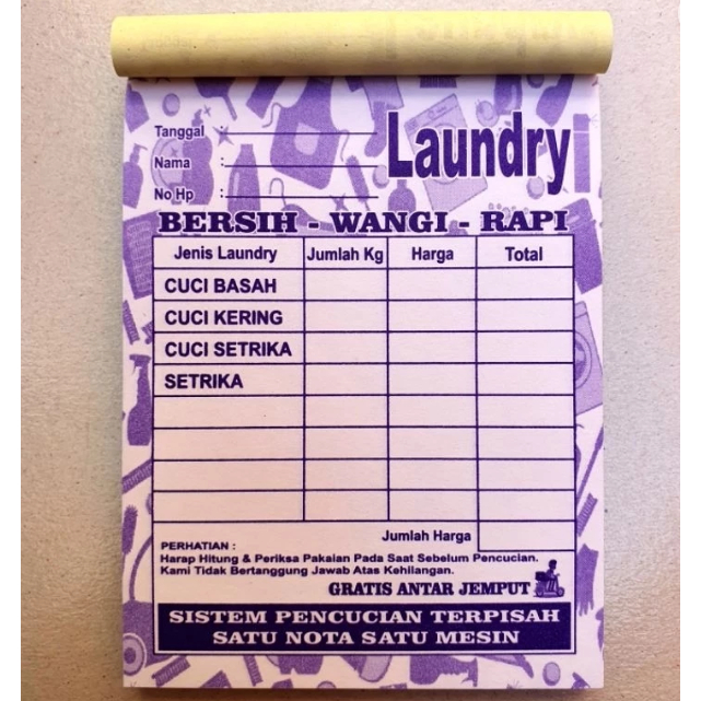 

NOTA LAUNDRY 2 ply / 2 rangkap warna warni motif GRATIS ANTAR JEMPUT
