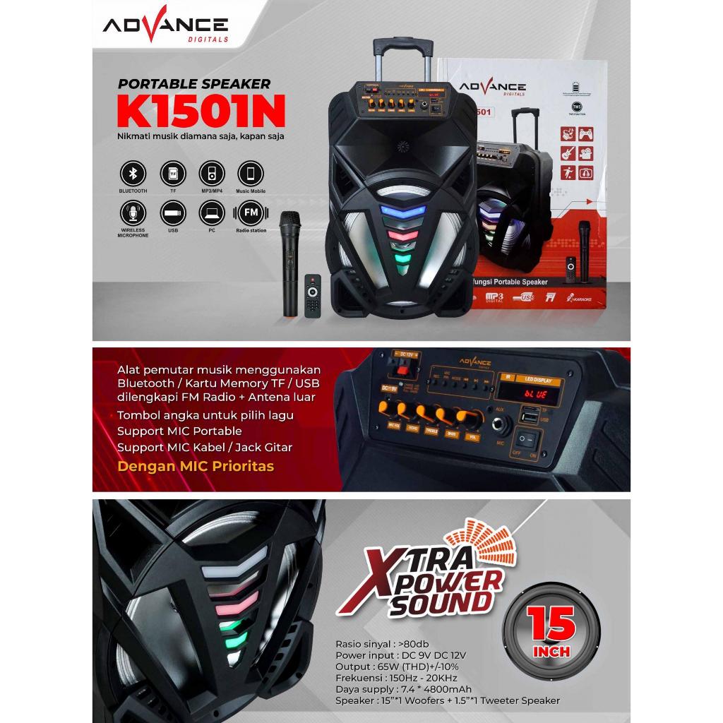 Speaker Bluetooth 15 Inch Bonus MIC Wireless Speker ADVANCE K 1501 N