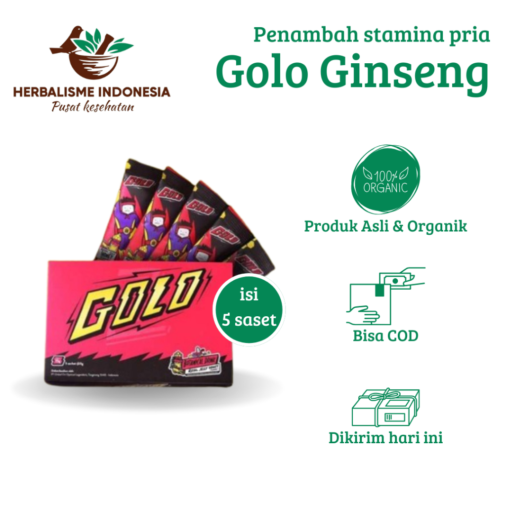 

Golo Ginseng Herbal Stamina Pria Dewasa - Minuman Penambah Gairah & Durasi Optimal - 1 Box isi 5 Sct