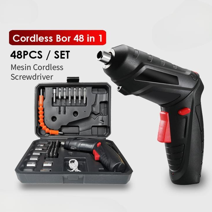 Mesin Bor Cordless Mini 48pcs Set 42 Screwdriver Baterai Serbaguna