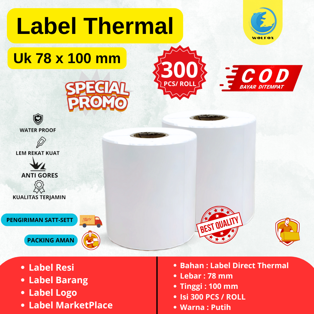 

KERTAS THERMAL 78X100 ISI 300 PCS LABEL STIKER BARCODE