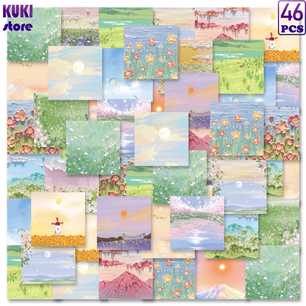 

46 Pcs Sticker Gaya Lukisan Cat Minyak, Berbagai Pola Pemandangan Yang Indah