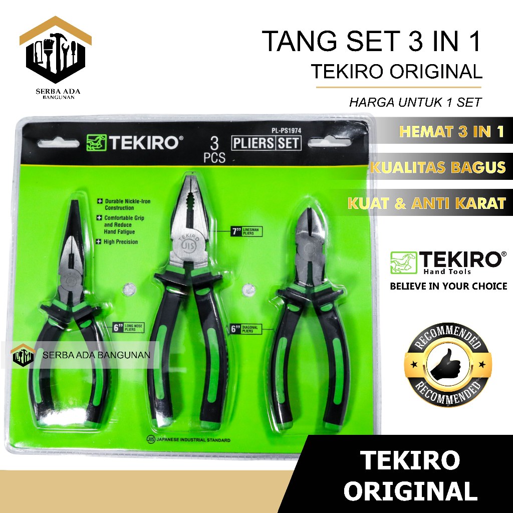 TEKIRO TANG SET 3 PCS - TANG KOMBINASI 7" - LANCIP 6" - POTONG 6"TANG SET TEKIRO 3 PCS TANG KOMBINAS