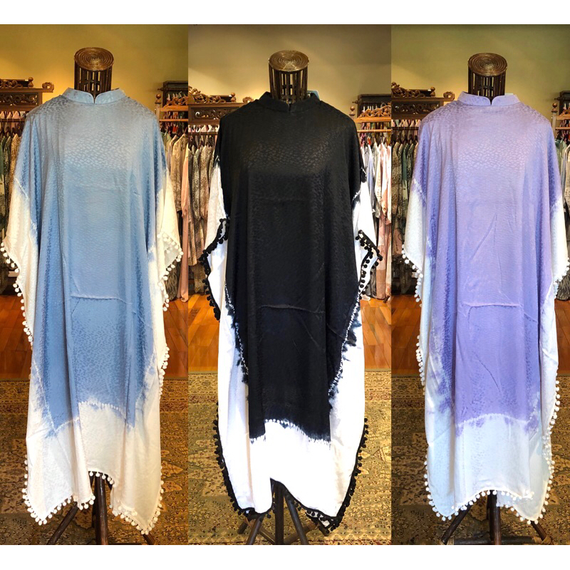 Alika kaftan abaya gamis dress lengan kelelawar lowo square kombinasi pompom viscos tesel jumputan s