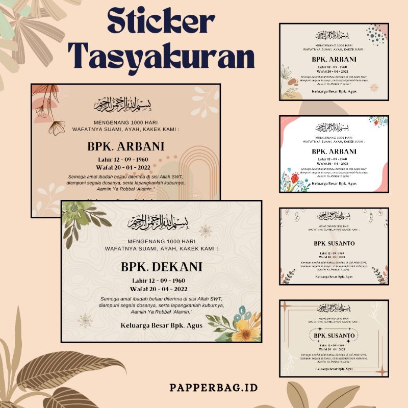 Cetak Kartu/Stiker Mengenang 40/100/1000 Hari Wafatnya, Custom Stiker Mengenang Wafatnya