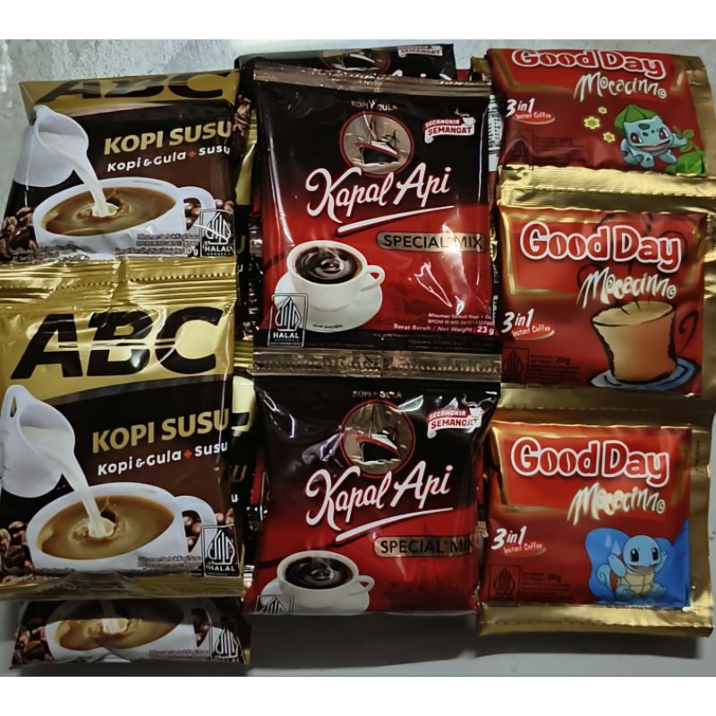 

3 renceng kopi : 1 mix, 1 gooddaymoca,1 ABC susu