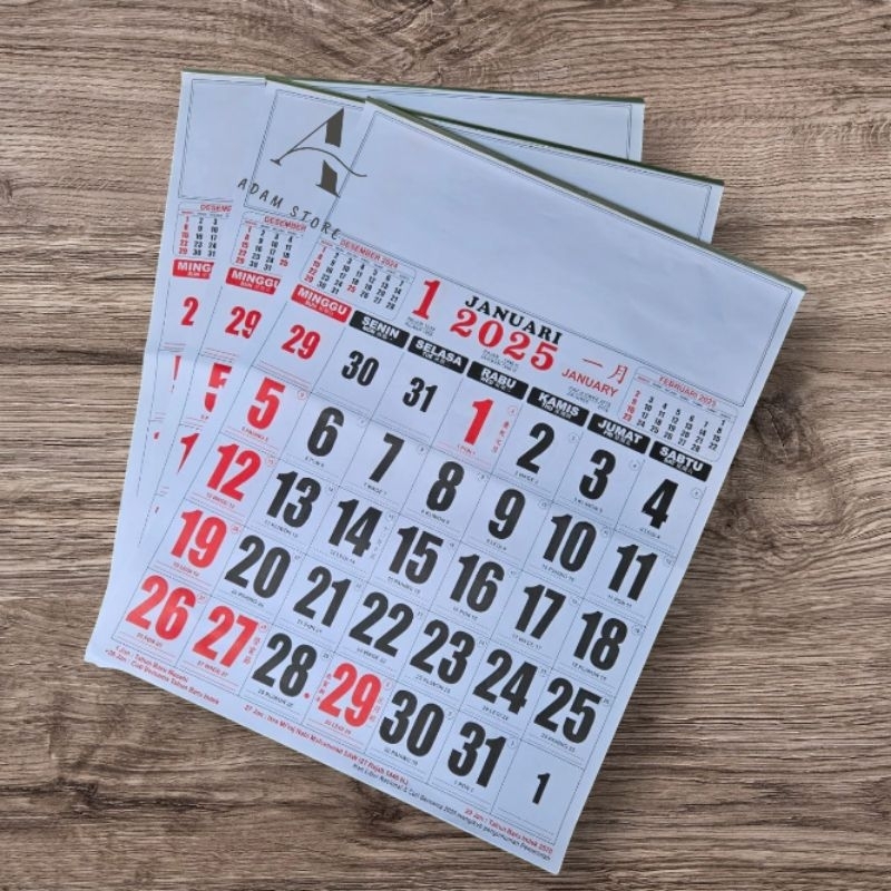 

kalender tahun 2025 kalender kerja jumbo MJ bahan 70 gr ukuran 50 x 64 cm 12 lembar x 1 bulanan(terima castume cetak merek)