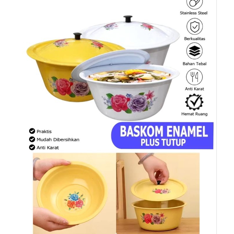 baskom enamel tutup/baskom motif jadul/baskom ukuran 20cm dan 22cm baca KETERANGAN