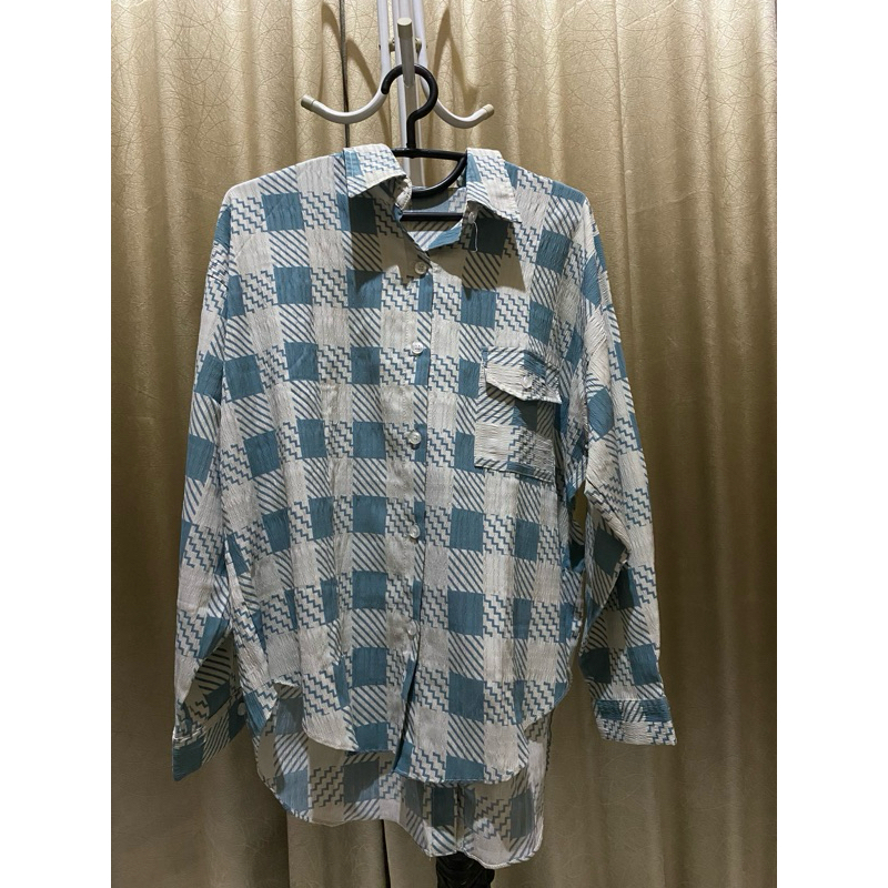 Kemeja Rayon Crinkle kotak - kotak