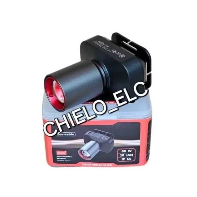 SENTER KEPALA AOKI ZOOM 60W AK3685A, SENTER ZOOM 60WATT AOKI AK3685A PUTIH