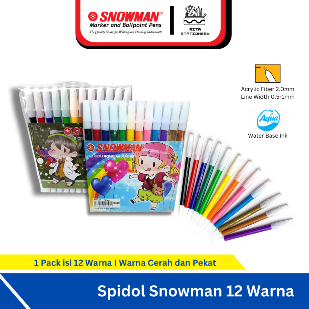 

Spidol Warna Snowman 12 Colours Warna Anak PW-12A - Pack