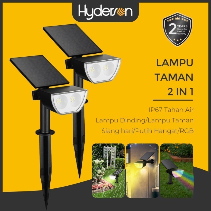 Hyderson LED RGB Solar Lampu Dinding/Taman Surya Ip67 12 Led 3000K 2pcs