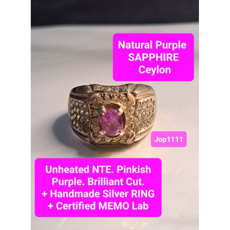 Natural Purple SAPPHIRE Ceylon Corundum NO Heated NTE + Certified MEMO Lab Batu Alam Safir Ungu Perm