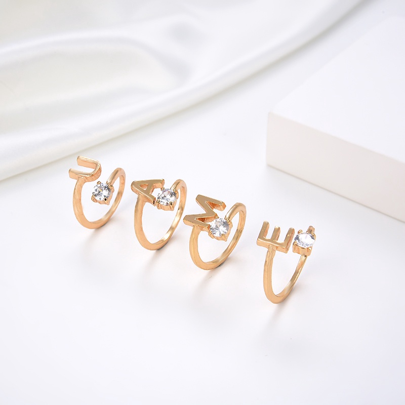 HYL JEWELRY Cincin Huruf Terbuka Kristal Emas Steel Mutiara Berlian Wanita Fashion Jewelry Ukuran Ya