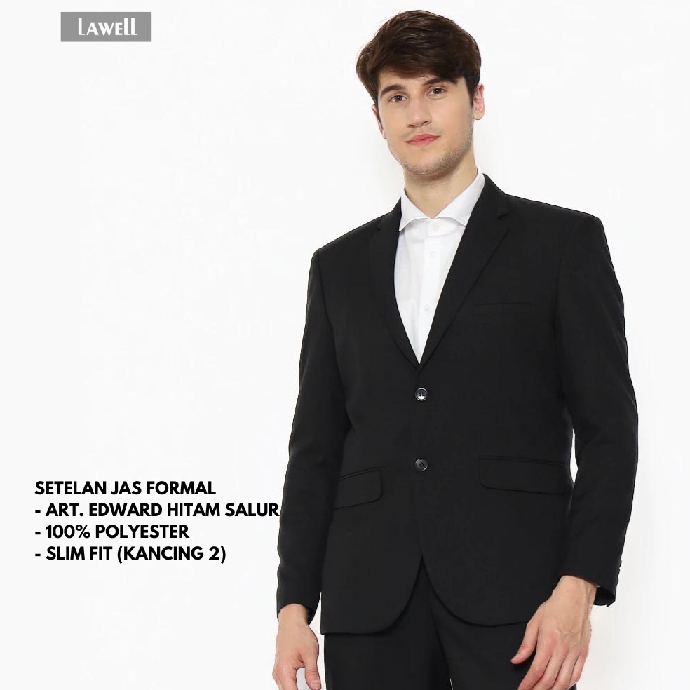 KODE J56J Lawell Setelan Jas Dan Celana Pria Formal Elegant Jas Hitam Salur Slim Fit Kualitas Premiu