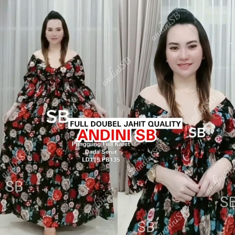 KODE W55Q dress bali serut andini  dress sabrina longdress serut dada