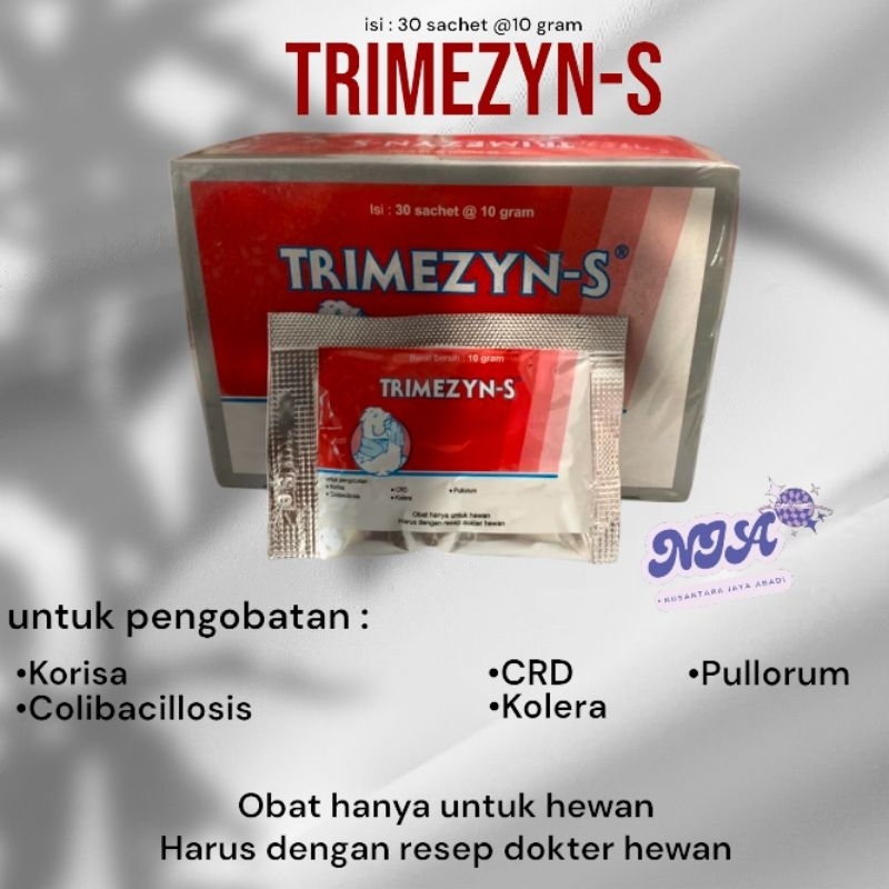 TRIMEZYN-S TRIMEZYN 10 GRAM MEDION OBAT AYAM BURUNG BEBEK UNGGAS SAKIT KORISA CRD KOLERA NGANTUK FLU