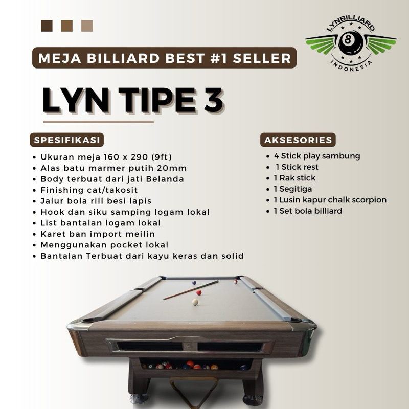MEJA BILLIARD 9 FEET NEW BEST SELLER LYN TIPE 3 PRODUCK LOKAL KUALITAS IMPOR MEJA BILLIAR 9ft 9 ft 9