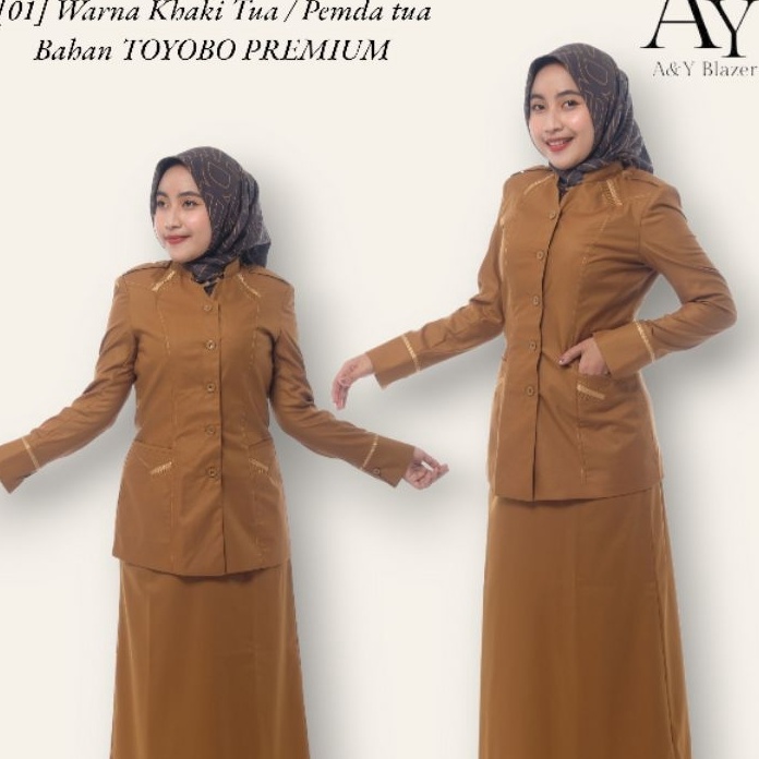 FG2 1 AY Blazer Baju Seragam PDH Guru  PNS Wanita Warna Khaki Tua  Khaki Muda BAHAN TOYOBO PREMIUM  