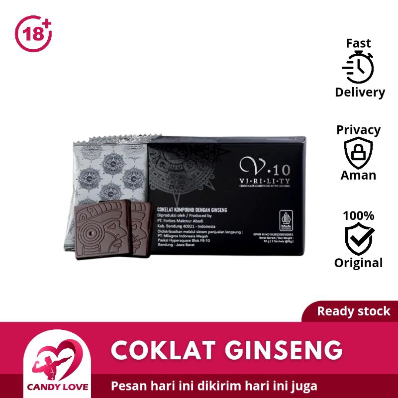 

V10 Coklat Ginseng Premium Ecer 1 Sachet Vten Bar Cemilan Cokelat Pria