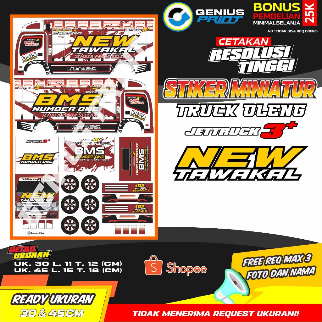 Stiker Mainan Miniatur Truk Oleng Canter Motif New Tawakal | Boss Kecil | Sekartaro | Boss Executive