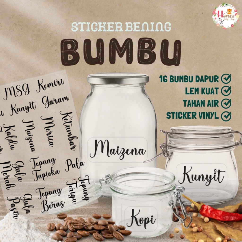 

Stiker / Sticker Label Nama Bening / Transparant Custom Label Nama Anak / Sticker Bumbu Dapur Waterproof Tahan Air Stiker Label Botol Minum