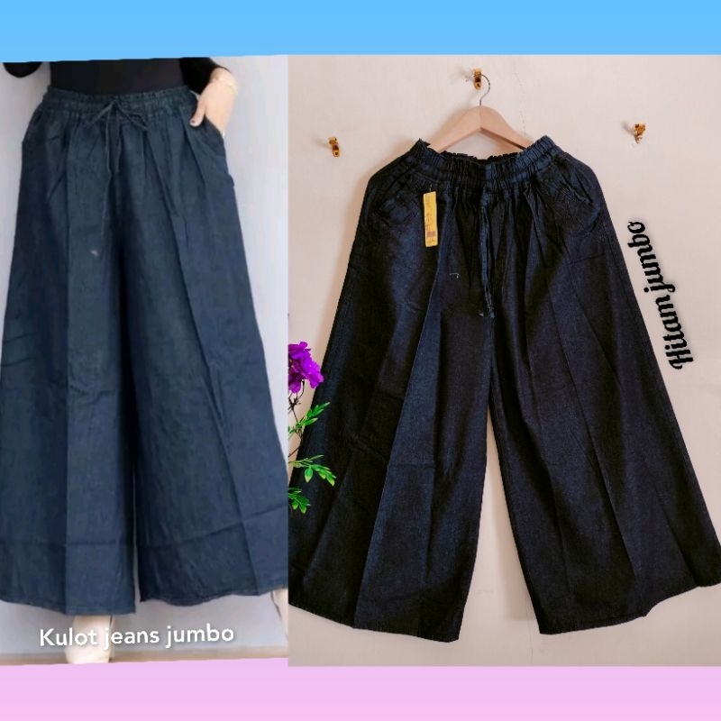 Celana kulot jeans jumbo panjang wanita klok lebar