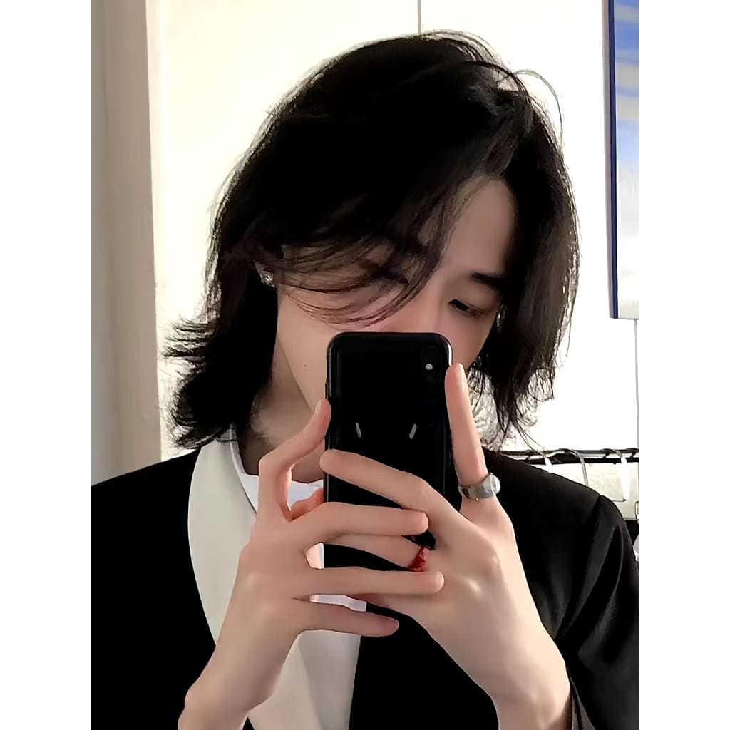 Wig gondrong wig curly pria tanpa poni