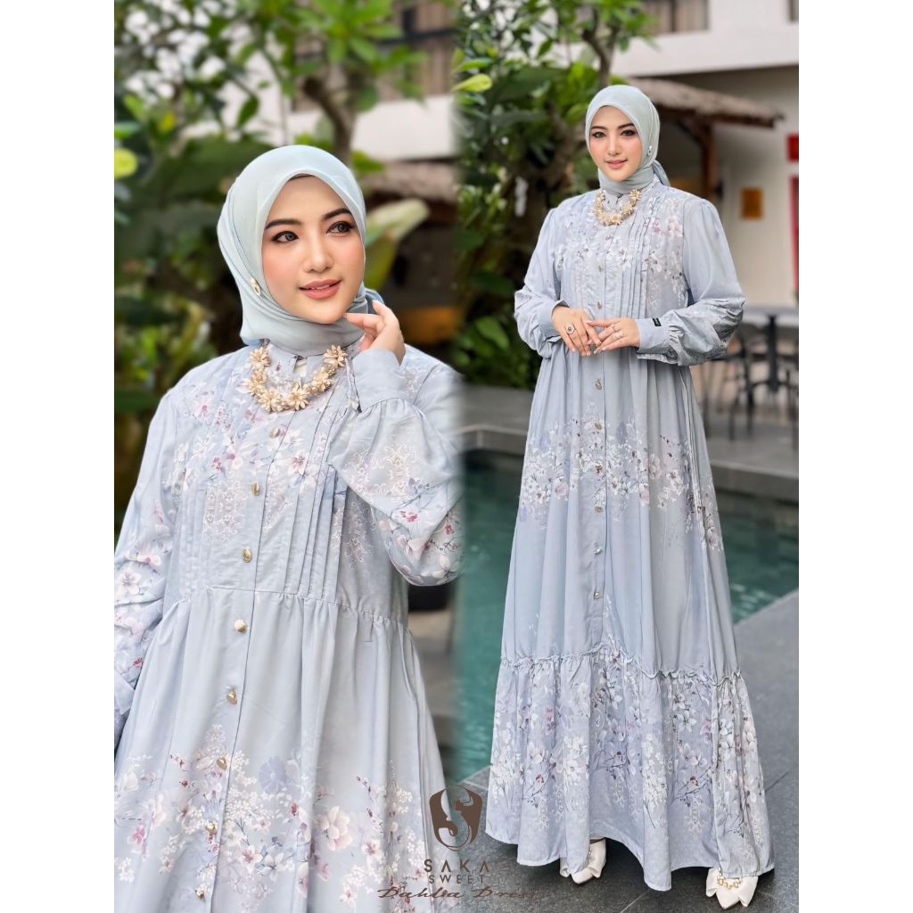 SAKA SWEET / DAHLIA DREES /  Gamis Muslim Wanita / Motif Print Bunga