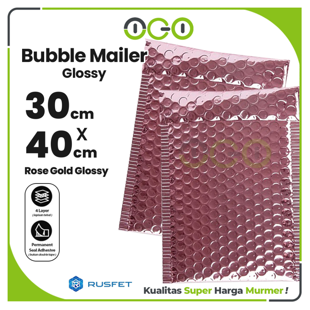 Amplop Bubble Mailer Pink Rosegold 30 x 40 cm Harga Ecer Satuan / Amplop Packing Olshop Hello Rusfet