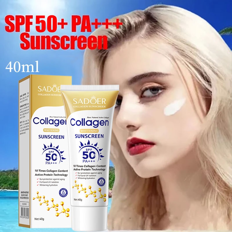 Kolagen Sunscreen 40g Spf 50 Protection Chemical Sunblock Perlindungan Sinar Matahari Anti-Aging Hal