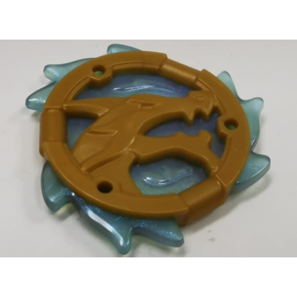 Lego Pearl Gold Part 69567pb02 Ring 3 x 3 with Dragon Head with Molded Satin Trans-Light Blue Flames