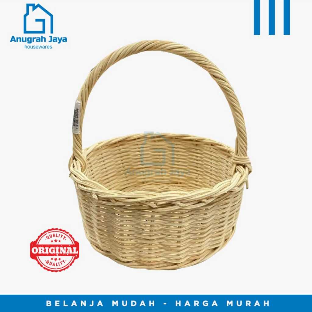 KERANJANG ROTAN BULAT PUTIH TANGKAI KECIL