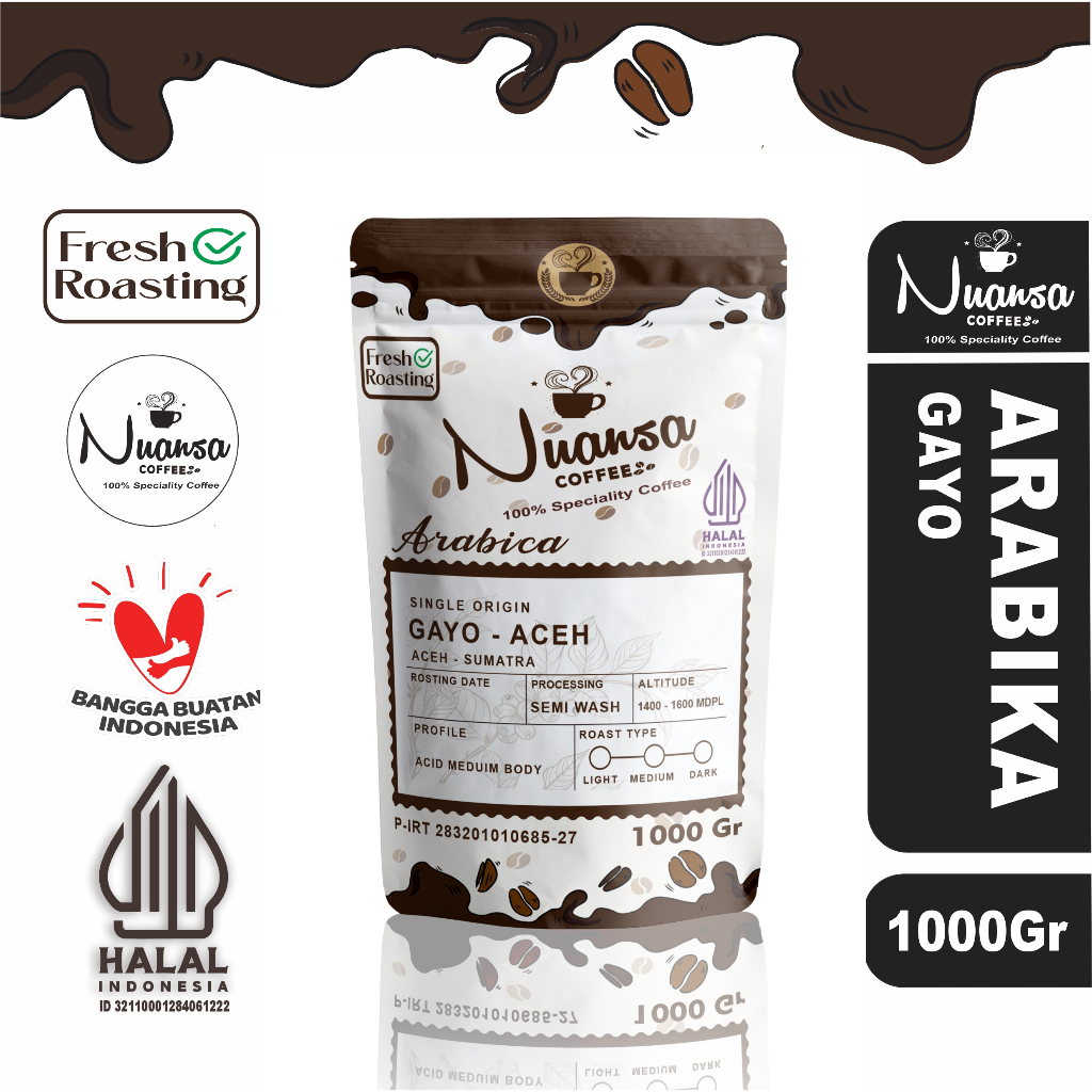 

Nuansa Coffee Arabika Gayo Aceh Speciality 100% Kopi Murni Jaminan Fresh Roasting