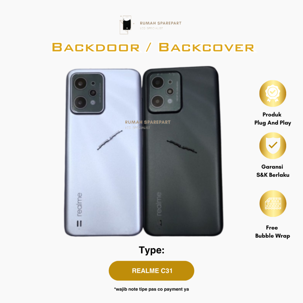 Backdoor Oppo Realme C31 Backcover Backcase Softcase Frame Papan Cas Flexible Temperglass Tombol Lua