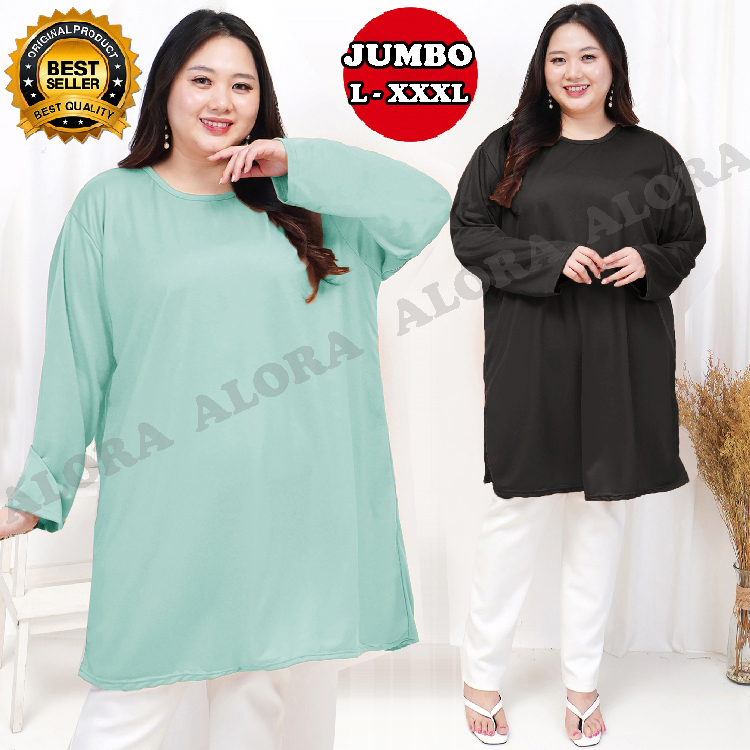 TUNIK KAOS JUMBO POLOS - TUNIK KAOS WANITA  POLOS LD 120 cm - LD 130 cm - LD 140 cm